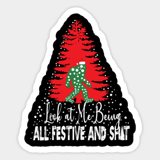 Funny Christmas Festive Vintage Sarcastic Bigfoot Xmas Tree Sticker